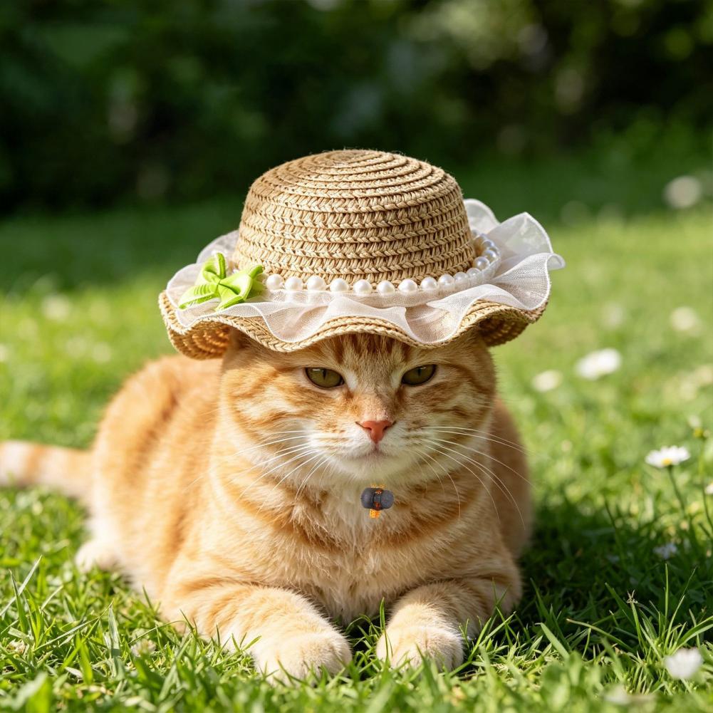 Straw Hat Summer - Chapéu para Animais de Estimação Ajustável,