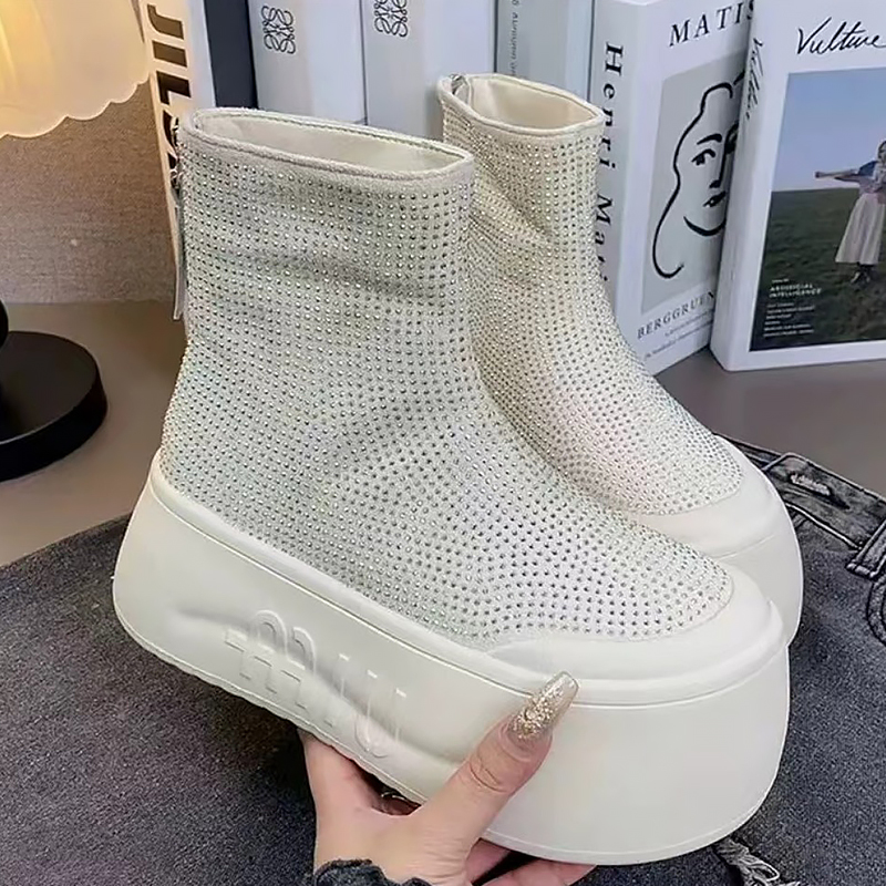 Women'S Fashion Korea - Luxo strass mulher botas plataforma de