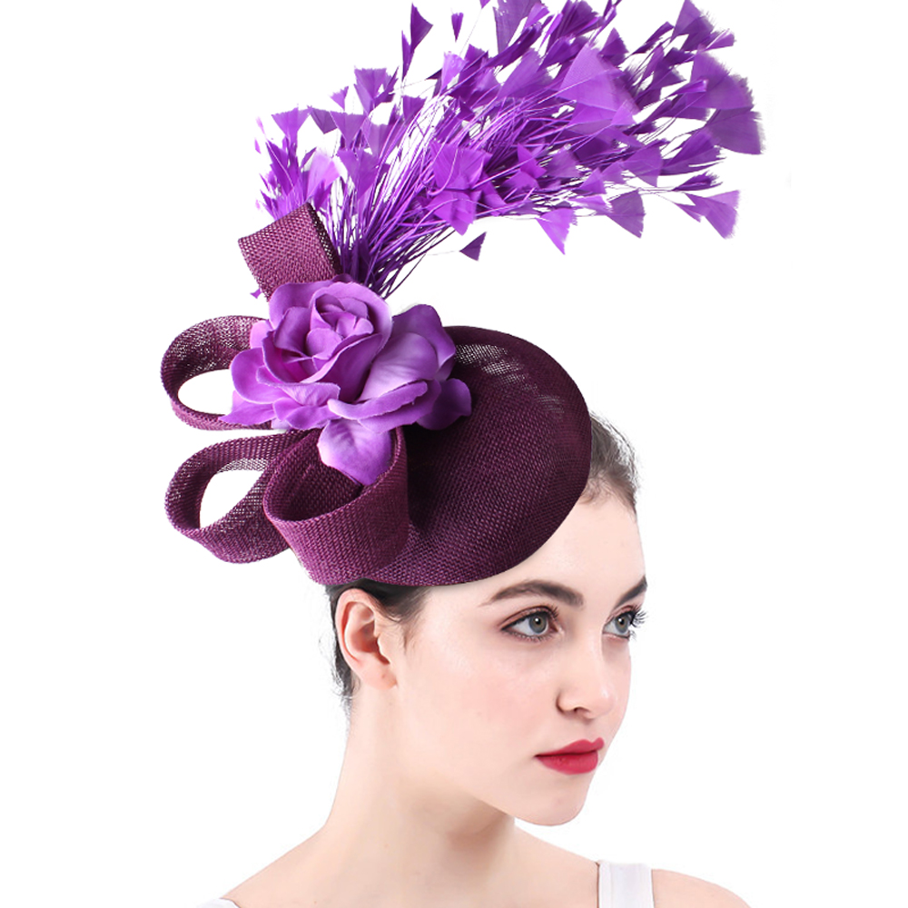 Women'S Fashion Visor - Chapéu fascinator roxo para flor rosa