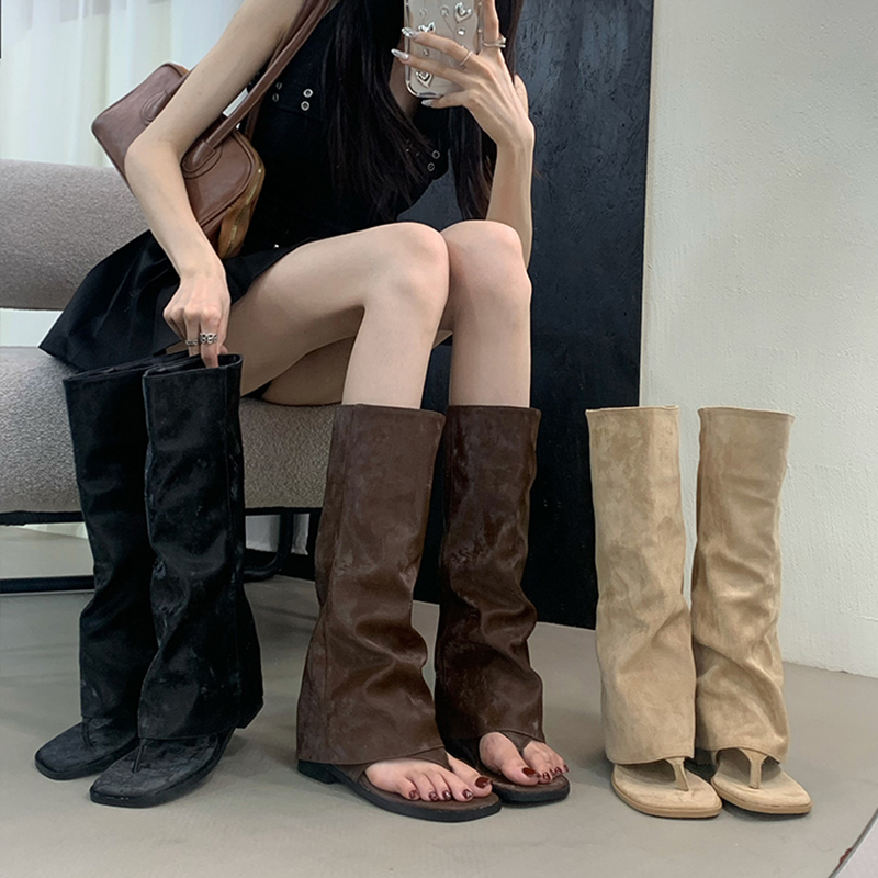 Women'S Fashion Korea - Botas Femininas Vazadas de Cano Médio