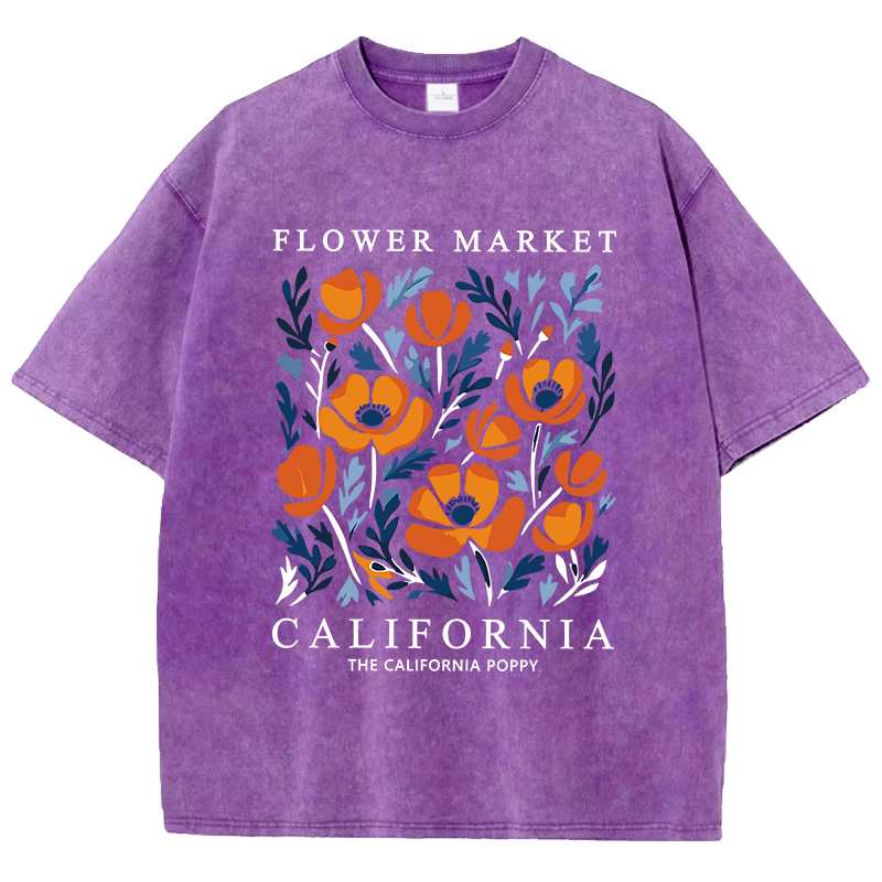 Women'S Fashion Market Size - Flores mercado califórnia imprime camisetas lavadas