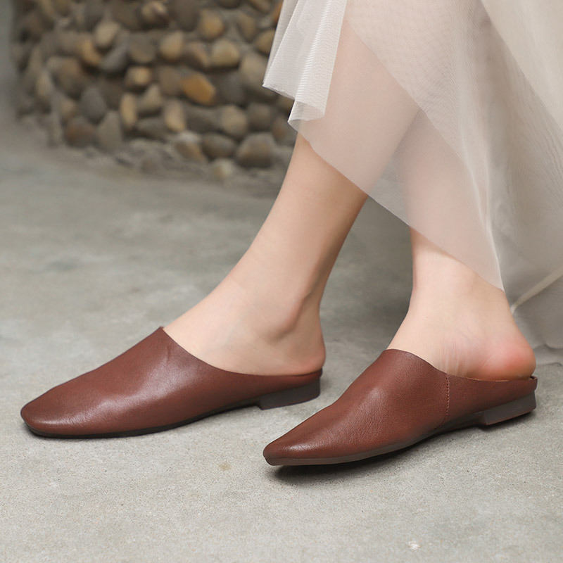 Chinelos lisos de couro genuín - Women'S Fashion Korea avaliação e preço