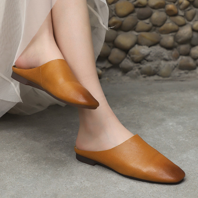 Chinelos lisos de couro genuín - Women'S Fashion Korea avaliação e preço
